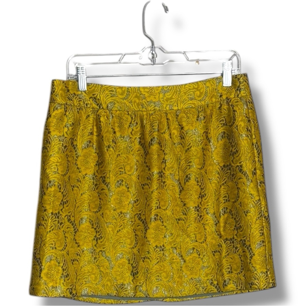 Banana Republic Yellow/Gold Brocade Patterned High Waist Bubble Mini Skirt - Picture 11 of 14